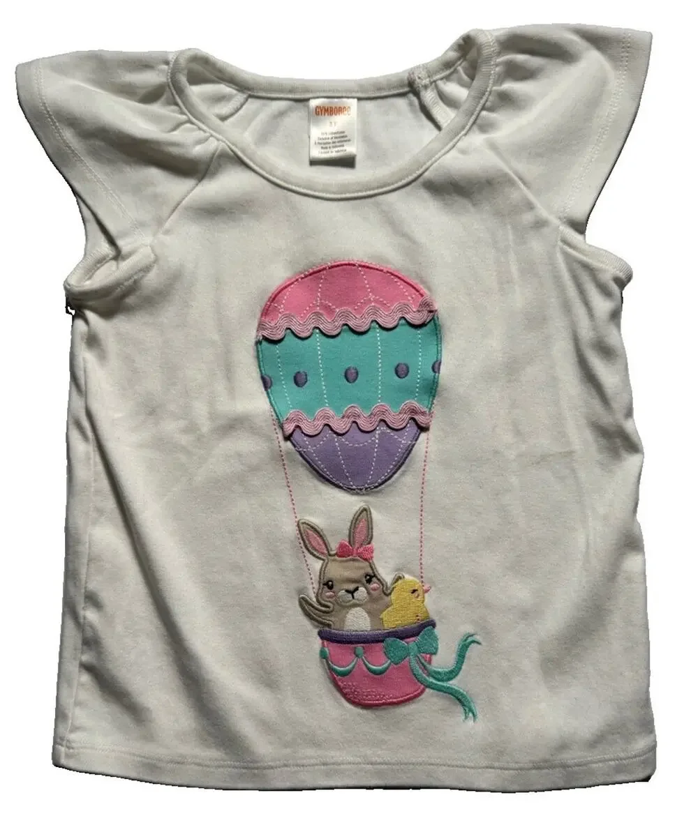 Gymboree Girls 3T Easter Bunny Chick Hot Air Balloon Flutter Sleeve Shirt Top